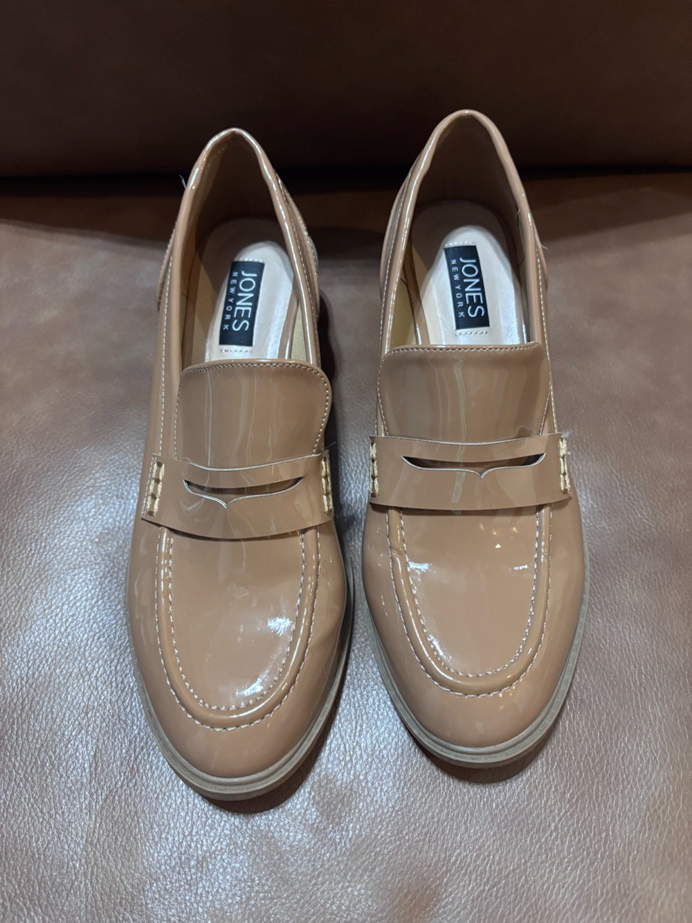 Jones New York Patent Leather Tan Penny Loafers